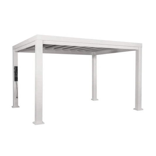 Windham 14' X 10' Modern Galvanized Steel Outdoor Patio Pergola Kit with Shade Sail Canopy and Powerport