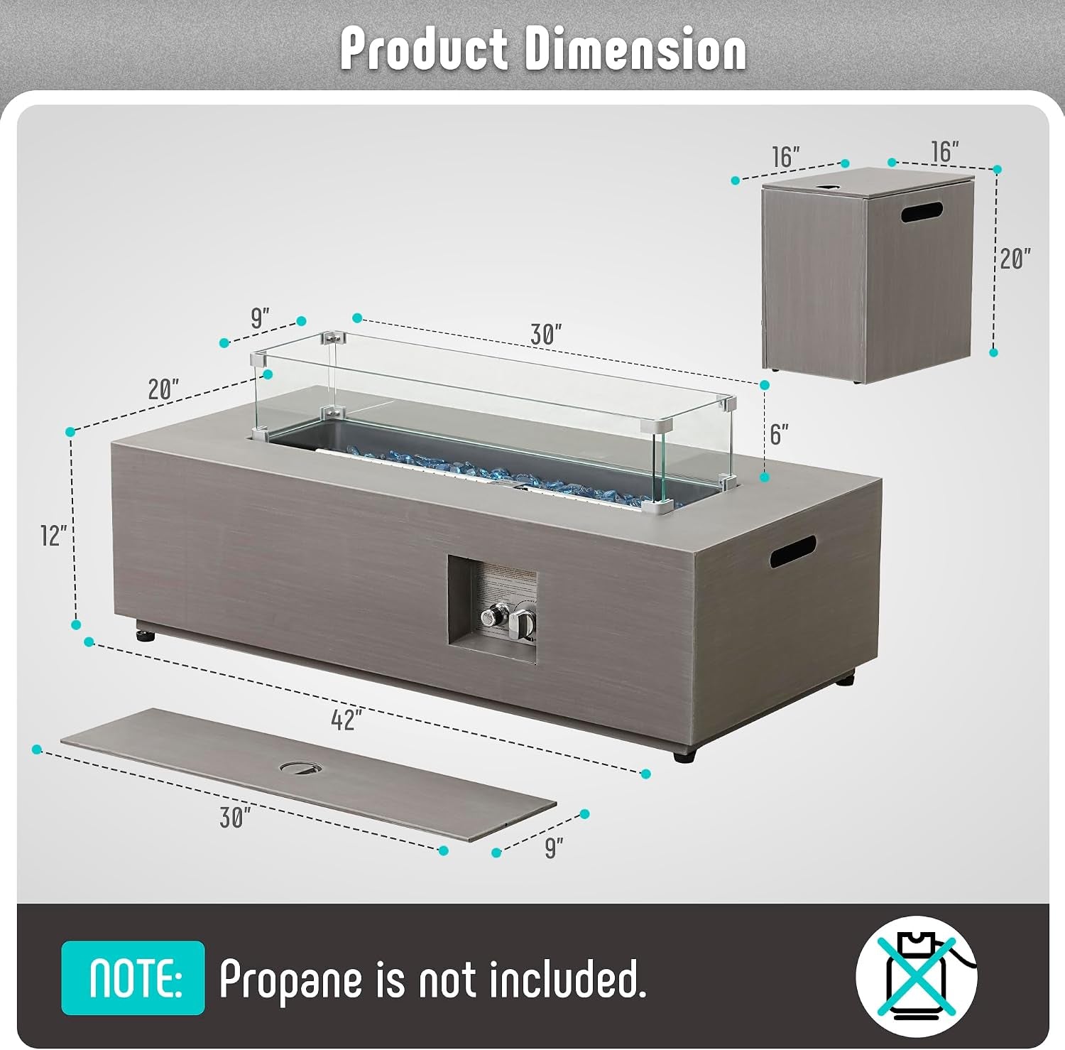 42’’ Propane Fire Pit Table Set with Tank Holder, CSA Certifed 50,000 BTU Outdoor Firepit Table, Wind Guard & Glass Stones, Smoke-Free Rectangular Fire Table for Garden Porch Backyard | Outdoor Firepit Table with Wind Guard & Glass Stones, Smoke-Free Rectangular Fire Table for Garden Porch Backyard