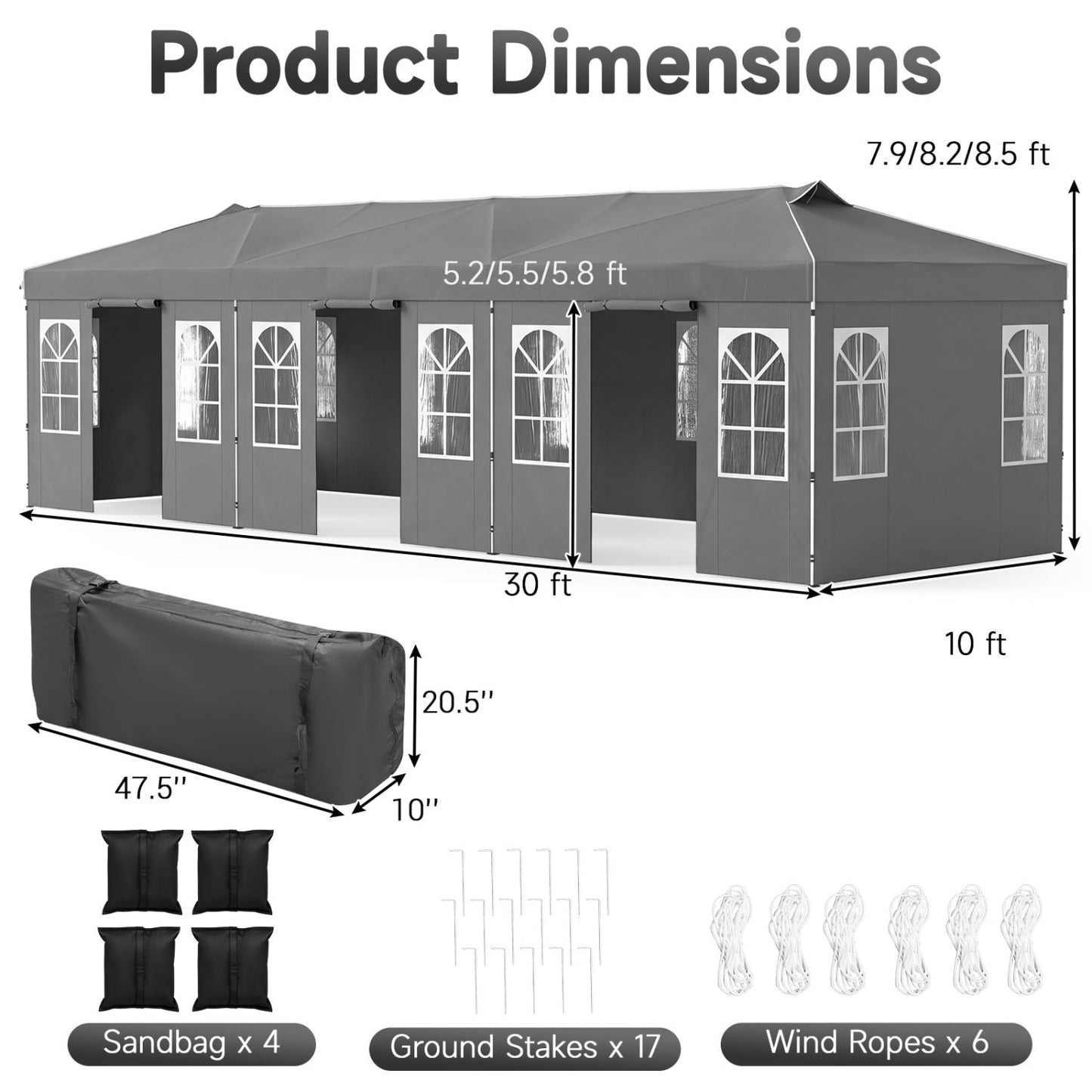 Pop Up Canopy Tent 10x30 FT with 8 Sidewalls