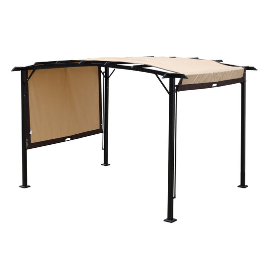 12x9 Ft. Steel Pergola Gazebo with Retractable Shade Canopy in Beige and Brown