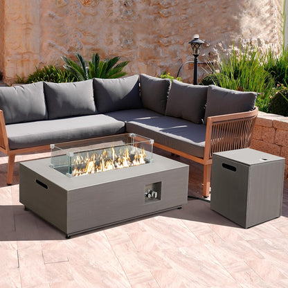 42’’ Propane Fire Pit Table Set with Tank Holder, CSA Certifed 50,000 BTU Outdoor Firepit Table, Wind Guard & Glass Stones, Smoke-Free Rectangular Fire Table for Garden Porch Backyard | Outdoor Firepit Table with Wind Guard & Glass Stones, Smoke-Free Rectangular Fire Table for Garden Porch Backyard