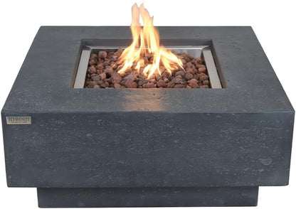 Manhattan Concrete Fire Pit 36" X 36" Outdoor Patio Firepit Includes Lava Rocks Modern Fire Pits & Outdoor Fireplaces for Garden, Deck, Indoor & Outdoor Heating