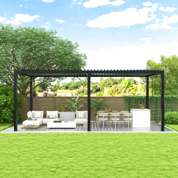 8640E Adjustable Louvered Pergola, 19 x 9.8 ft. – Grey