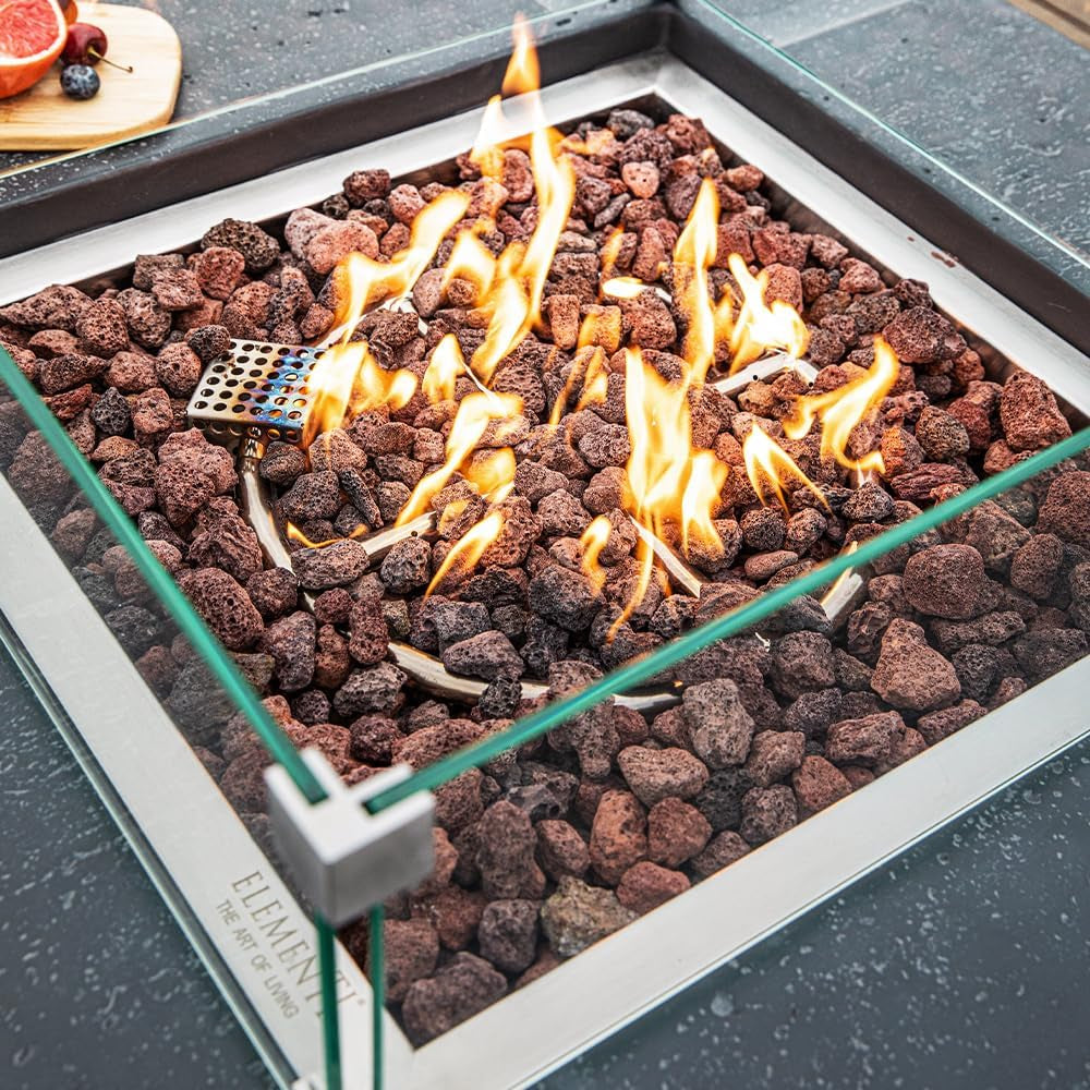 Manhattan Concrete Fire Pit 36" X 36" Outdoor Patio Firepit Includes Lava Rocks Modern Fire Pits & Outdoor Fireplaces for Garden, Deck, Indoor & Outdoor Heating