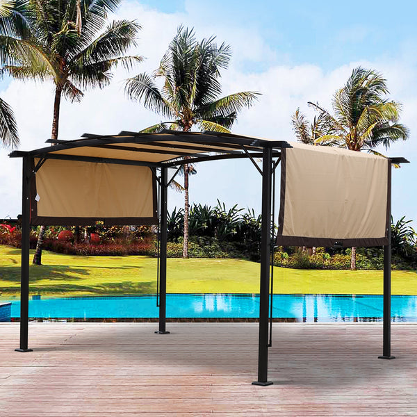 12x9 Ft. Steel Pergola Gazebo with Retractable Shade Canopy