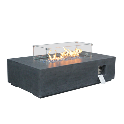 52 Inch Outdoor Concrete Propane gas rectangle Fire Pit table in Dark Gray color (Propane)
