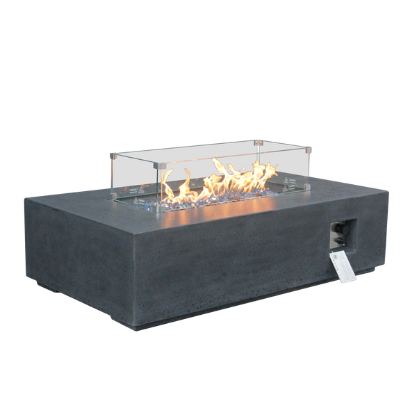 52 Inch Outdoor Concrete Propane gas rectangle Fire Pit table in Dark Gray color (Propane)