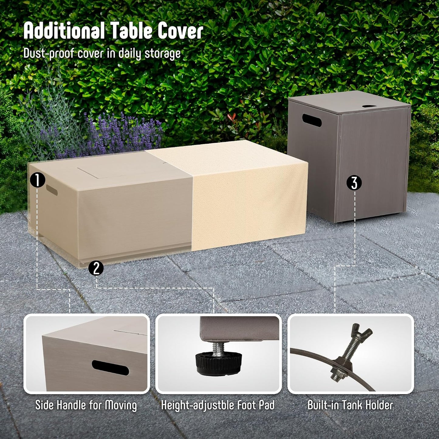 42’’ Propane Fire Pit Table Set with Tank Holder, CSA Certifed 50,000 BTU Outdoor Firepit Table, Wind Guard & Glass Stones, Smoke-Free Rectangular Fire Table for Garden Porch Backyard | Outdoor Firepit Table with Wind Guard & Glass Stones, Smoke-Free Rectangular Fire Table for Garden Porch Backyard