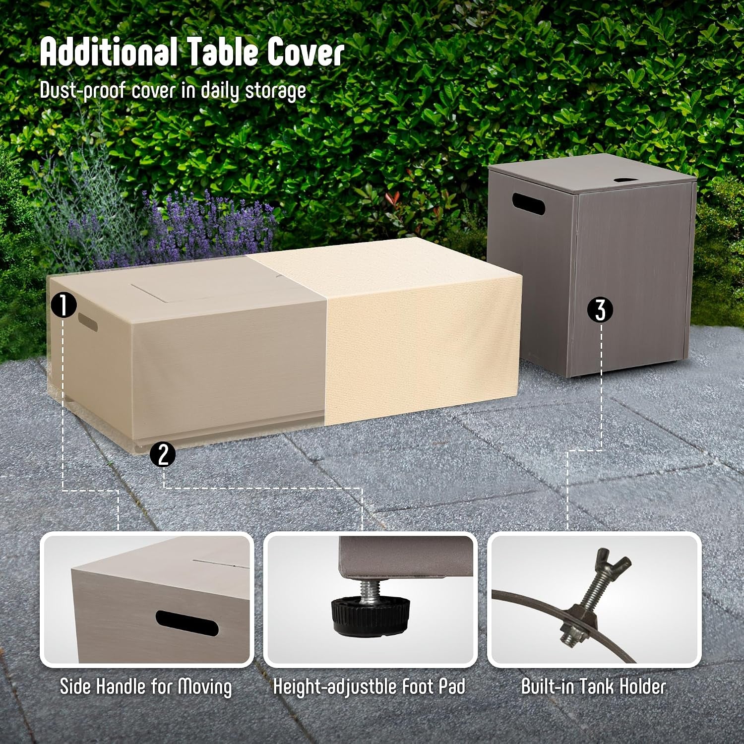 42’’ Propane Fire Pit Table Set with Tank Holder, CSA Certifed 50,000 BTU Outdoor Firepit Table, Wind Guard & Glass Stones, Smoke-Free Rectangular Fire Table for Garden Porch Backyard | Outdoor Firepit Table with Wind Guard & Glass Stones, Smoke-Free Rectangular Fire Table for Garden Porch Backyard
