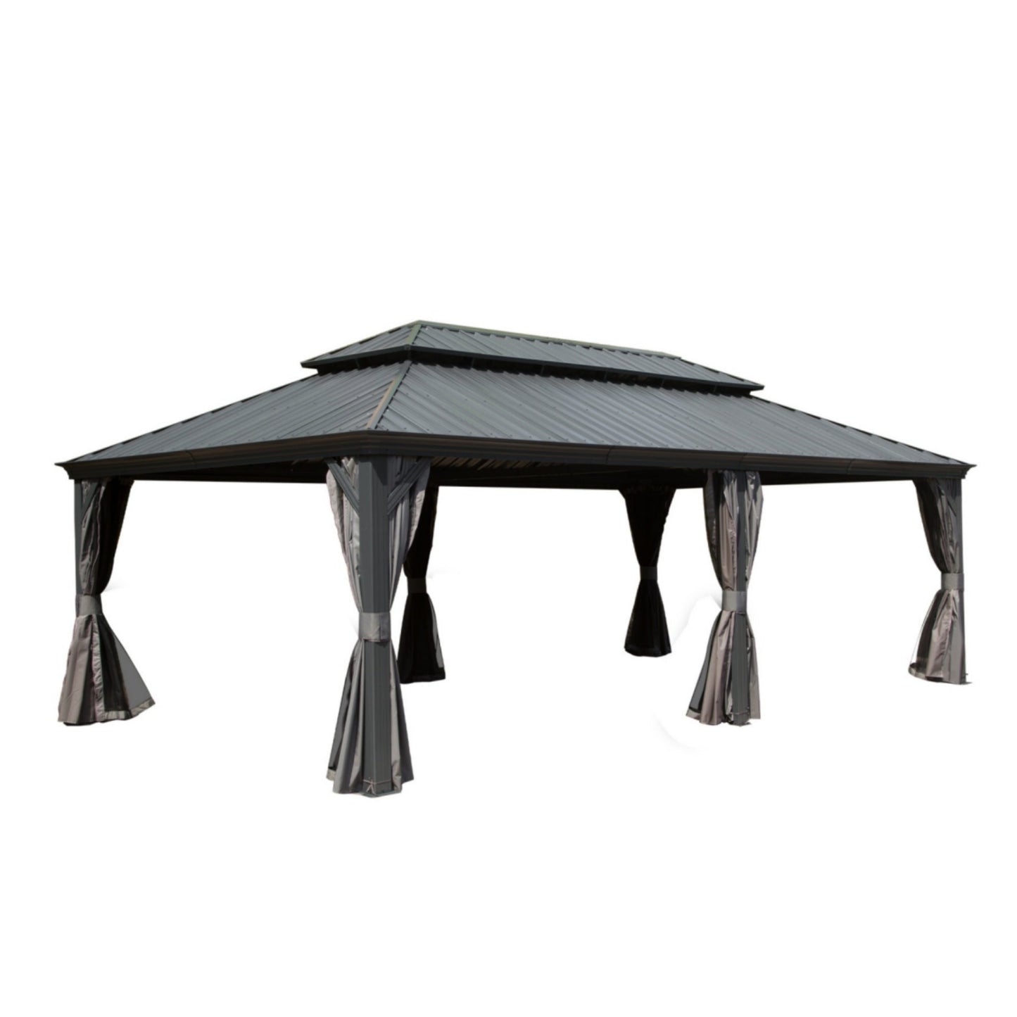 14x24FT Hardtop Gazebo with Galvanized Steel Double Roof