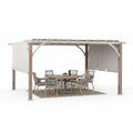 Sunjoy Outdoor Pergola 12 X 14 Ft. with Adjustable Sun Shade Canopy for Backyard and Garden Shade, Patio Modern White Steel Frame Grape Trellis Pergolas, Light Gray by