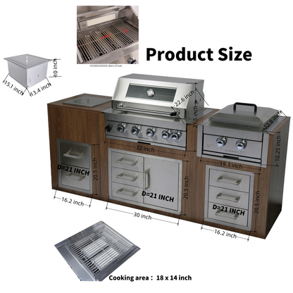 Built-in Outdoor Kitchen 32" LPG Gas Grill with Ice Box