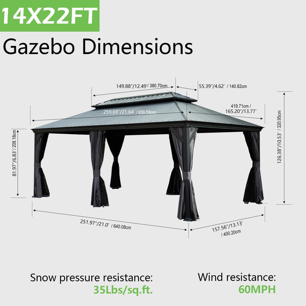 14 x 22 ft. Hardtop Gazebo with Resin Roof