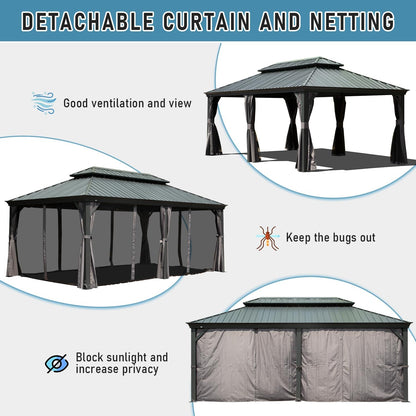 14x24FT Hardtop Gazebo with Galvanized Steel Double Roof