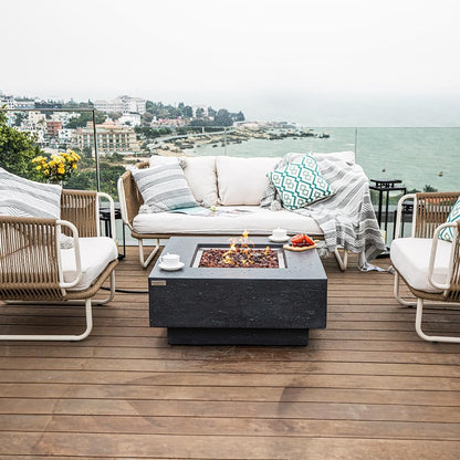 Manhattan Concrete Fire Pit 36" X 36" Outdoor Patio Firepit Includes Lava Rocks Modern Fire Pits & Outdoor Fireplaces for Garden, Deck, Indoor & Outdoor Heating