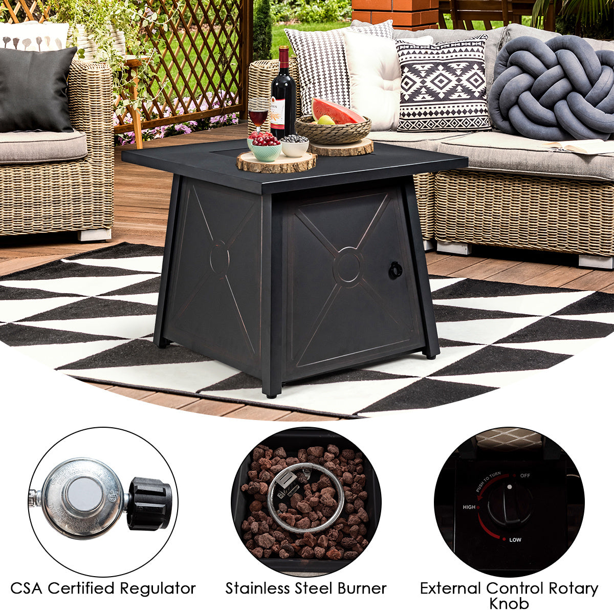 5 Piece Patio Furniture Set with 50000 BTU Propane Fire Pit Table