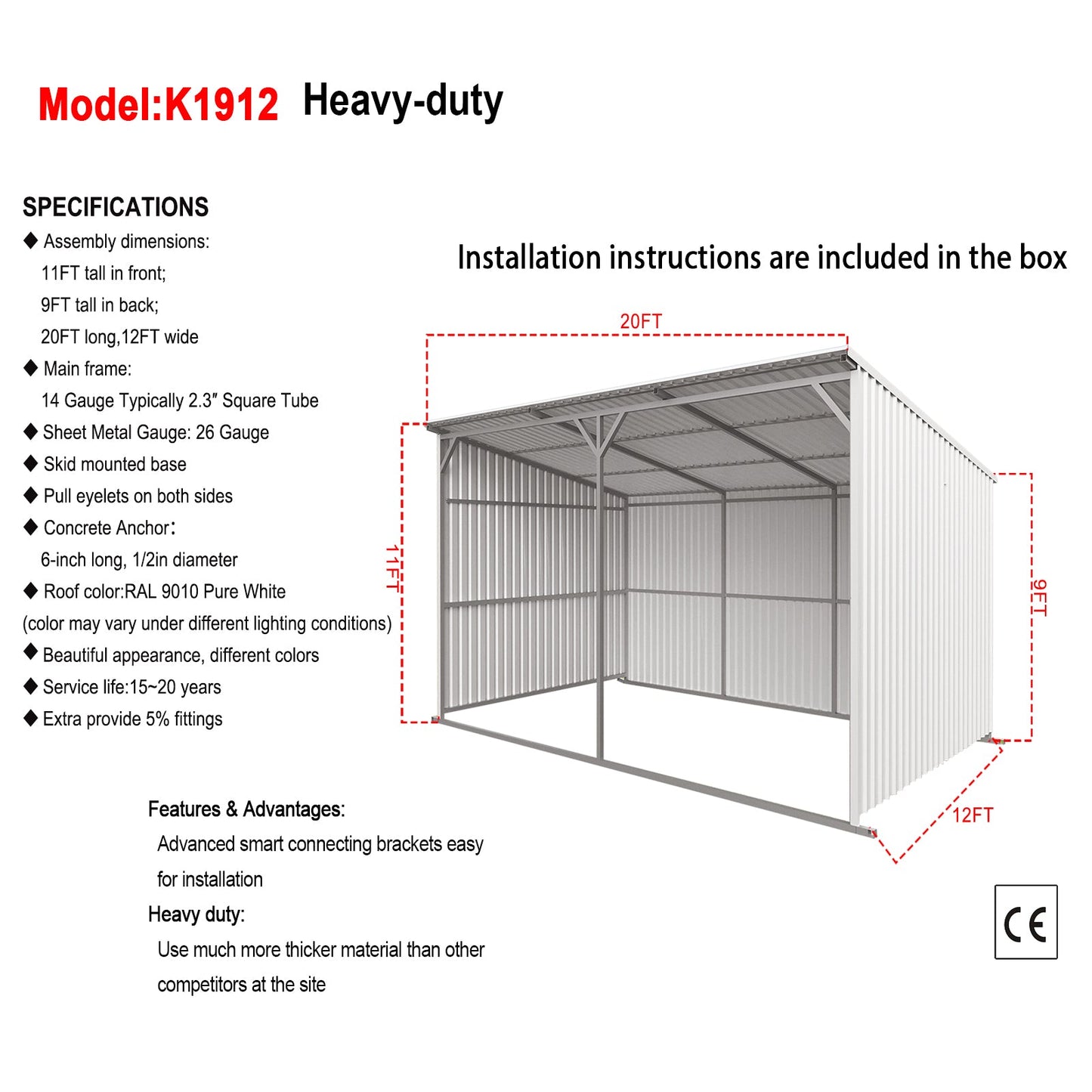 20FT x 12FT Livestock Metal Shed