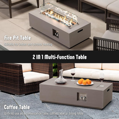 42’’ Propane Fire Pit Table Set with Tank Holder, CSA Certifed 50,000 BTU Outdoor Firepit Table, Wind Guard & Glass Stones, Smoke-Free Rectangular Fire Table for Garden Porch Backyard | Outdoor Firepit Table with Wind Guard & Glass Stones, Smoke-Free Rectangular Fire Table for Garden Porch Backyard