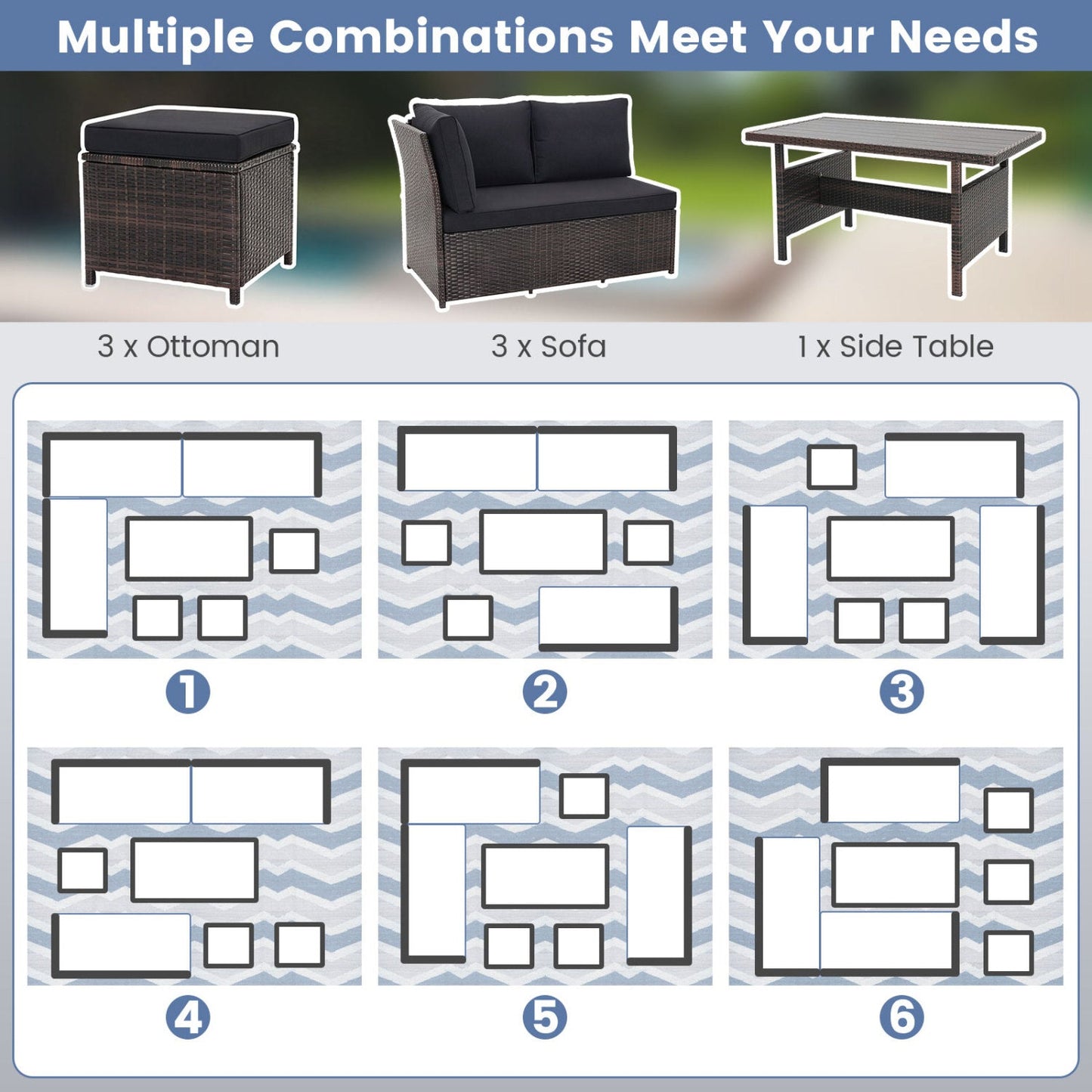 7-Piece Wicker Patio Furniture Set with Cushions