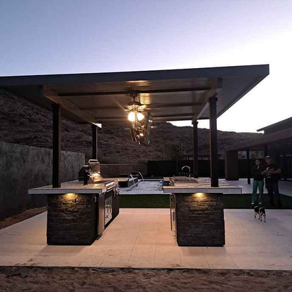 KoKoMo Outdoor Kitchen BBQ Island with Dual TVs - Big Island Sports Bar Experience