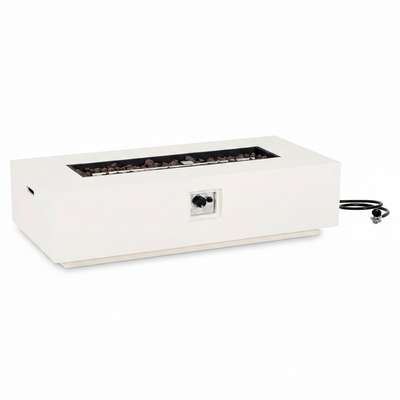 Aidan Lightweight Concrete Outdoor Propane Fire Pit Table, 50,000 BTU Rectangular Fire Table for Patio Furniture Set (No Tank Holder), Fully Assembled Patio Fire Pit, White