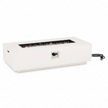 Aidan Lightweight Concrete Outdoor Propane Fire Pit Table, 50,000 BTU Rectangular Fire Table for Patio Furniture Set (No Tank Holder), Fully Assembled Patio Fire Pit, White