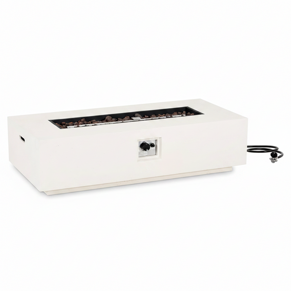 Aidan Lightweight Concrete Outdoor Propane Fire Pit Table, 50,000 BTU Rectangular Fire Table for Patio Furniture Set (No Tank Holder), Fully Assembled Patio Fire Pit, White