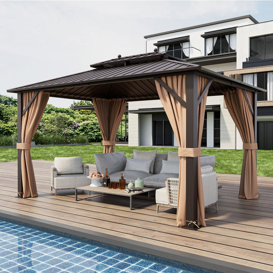 10 x 13 ft. Hardtop Gazebo with Double Roof & Curtains