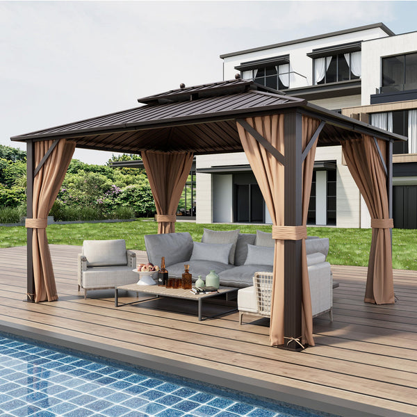 10 x 13 ft. Hardtop Gazebo with Double Roof & Curtains