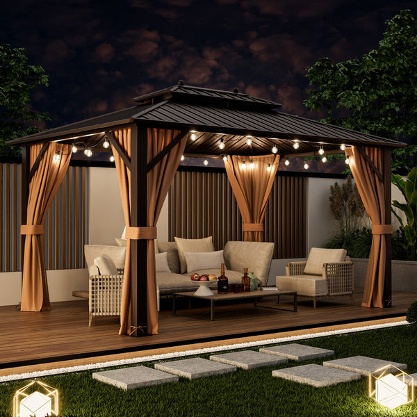 10 x 13 ft. Hardtop Gazebo with Double Roof & Curtains