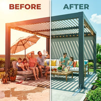 Louvered Pergola, Outdoor Pergola with Adjustable Louvered Roof, Reinforced Aluminum Frame, Integrated Drainage System, Hardtop Gazebo for Patio — Before & After