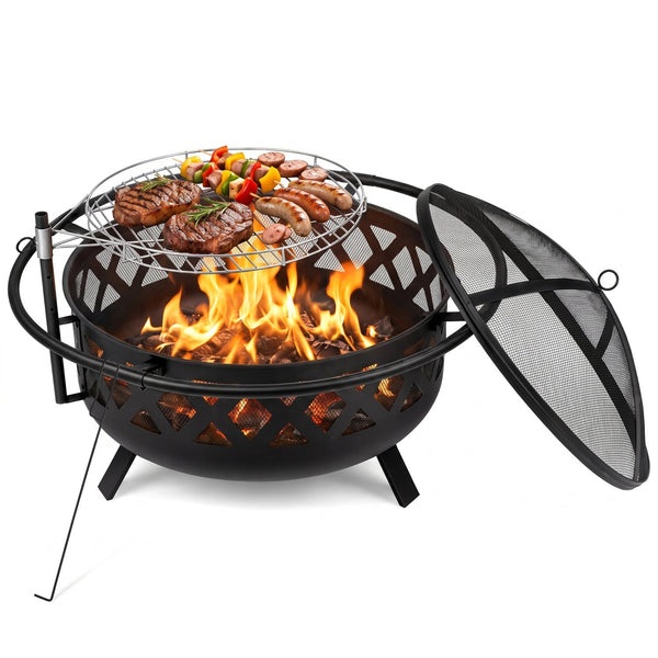 Wood-Burning Fire Pit Table with Rotatable Grill Grate – 30" or 36"