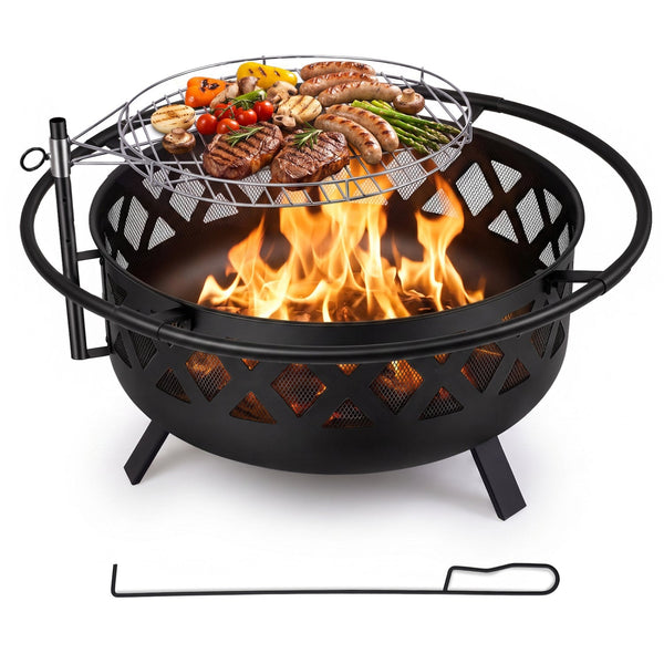 Wood-Burning Fire Pit Table with Rotatable Grill Grate – 30" or 36"