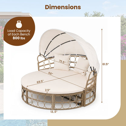 Outdoor Patio Daybed with Retractable Canopy and Cushions