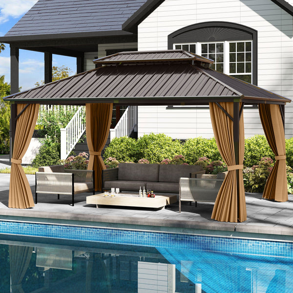 16x12 Ft. Hardtop Gazebo – Aluminum Frame with Curtains & Netting